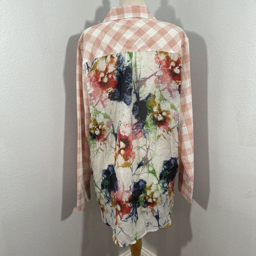 Creation Shirt Womens Large Pink‎ Plaid Button Up Blouse Beach Vacation